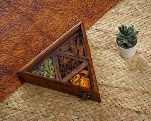 Handmade Wooden Masala Dabba Multi Section Spice Storage Container for Home Kitchen Organization Natural wood <b>herb</b> storage - Product Image 1