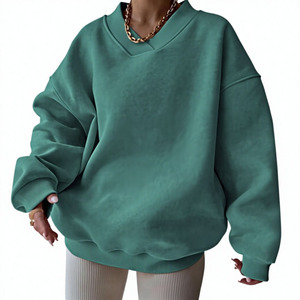 Sudadera de mujer de cuello redondo, manga larga, hombros caídos, holgada, de color liso, estilo urbano, personalizada, al por mayor - Product Image 5
