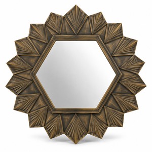 Grand miroir hexagonal en laiton oxydé gravé, vente en gros |   Décoratif artisanal - Product Image 1