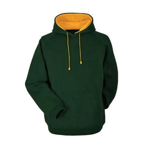 Sweat à capuche polaire vert foncé uni pour homme, décontracté, en mélange de coton, avec poche kangourou, logo brodé personnalisé, OEM ODM - Product Image 1