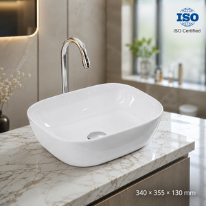 Lavabo Cuadrado de Pared para Baño, Diseño Minimalista, Superficie Lisa, Blanco, 5 Años de Garantía, Logotipo Impreso con Láser, Hecho en India - Product Image 3