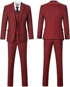 2026 New Arrival Plus Size Maroon Color Formal Three-Piece Tuxedo Suit Set Men's Woolen Fabric Polyester Blazer American Style - Product Image 2