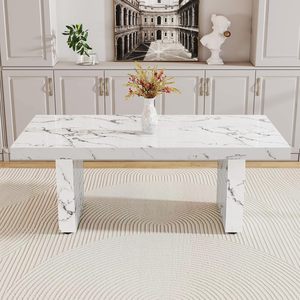 Table à manger de luxe en marbre Calacatta, personnalisable, en pierre naturelle, de forme rectangulaire, pour la maison, la villa, l'hôtel - Product Image 4