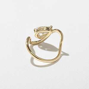 Diamond Curved Engagement <b>Ring</b> Wholesale Custom 14k 18K Solid Gold Modern Pear Cut Lab Grown <b>Wave</b> Bypass Solitaire Wedding Bands - Product Image 3