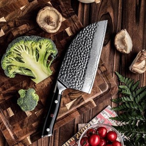 Cuchillo de carnicero de acero de Damasco hecho a mano con mango de madera, hoja de 6-7.9 pulgadas, diseño industrial ambidiestro para cortar carne - Product Image 5
