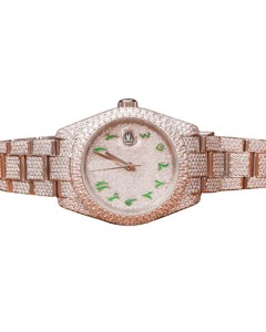 Montre de luxe pour homme, style hip-hop, boîtier rond serti de diamants, mouvement à quartz, moissanite VVS, cadran blanc or et chiffres arabes, personnalisable - Product Image 1