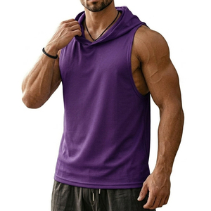 Bulk Price Customizable Men Muscle Fit Hooded Tank Top Cotton Blend Breathable Sleeveless Gym Workout Training Tank Tops For Men - Product Image 1