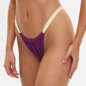 Nouvel ensemble de bikini violet pour femme avec haut halter contrastant crème et bas string en spandex et nylon extensible, maillot de bain deux pièces - Product Image 3