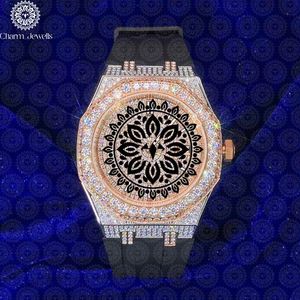 Montre de luxe pour homme Charm_Jewells en acier inoxydable, cadran de 40 mm, bracelet en caoutchouc de 20 mm, lunette sertie de diamants, mouvement mécanique analogique, date automatique - Product Image 1