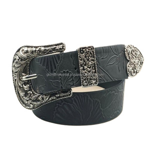 Ceinture en cuir pleine fleur de style western avec boucle à fleur croisée, pour hommes et femmes, prix de gros usine - Product Image 6