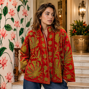Safari Jacket Women's Animal Print Mandarin Collar Full Sleeve Knitted Polyester <b>Winter</b> <b>Quilted</b> Nylon Wool Patterned Velvet - Product Image 3