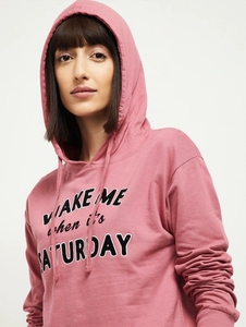 Sudadera con Capucha Rosa para Mujer con Estampado de Saturday, Manga Larga, Tejida, Corte Regular, Estilo Otoñal, 100% Algodón, Transpirable - Product Image 2