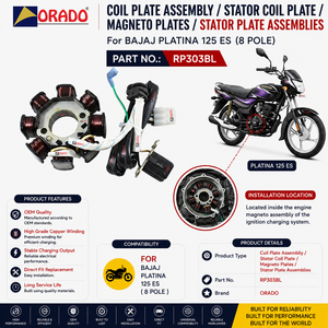 bajaj platina 125 es 8 pole stator coil plate assembly export quality for two wheeler spare parts india orado - Product Image 3
