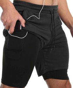 Custom Logo Men's Double Layer Spandex/Cotton Sports Athletic Workout Running Gym Shorts Breathable Drawstring Closure Shorts - Product Image 1