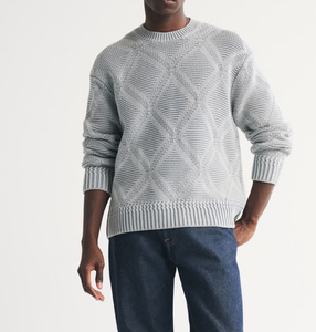Suéter de Punto Geométrico Gris para Hombre, Manga Larga, Corte Regular, para Otoño - Product Image 1