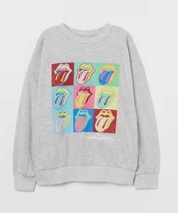 Sweat-shirt oversize pour femme à col rond avec imprimé langue coloré, 100 % coton tricoté respirant, style automne, logo frontal - Product Image 6