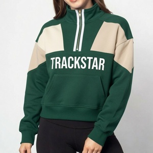 เสื้อสเวตเชิ้ตผู้หญิงสีเขียวน้ำทะเล คอซิป ¼ ซิป ลายพิมพ์ Trackstar ผ้าฟลีซหนานุ่ม - Product Image 4