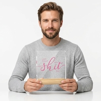 Support de signalétique en acrylique transparent avec base en bois naturel, personnalisable avec logo, pour mariage, événement, restaurant, décoration de table
