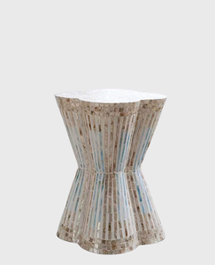 Scalloped Hourglass Accent <b>Stools</b> Mother of Pearl Handcrafted Mosaic Small Side Table For Living Room <b>Bedroom</b> Decor Use - Product Image 1