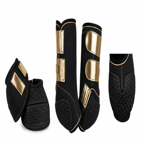 Horse Protective <b>Boots</b> Set Black Neoprene Solid Color Anti Slip Leg Guard for Horse - Product Image 5