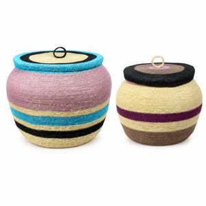 <b>Plant</b> Fiber Storage <b>Basket</b> Bowl Shape Eco-Friendly Folk Art Multi-Purpose Neatening Container with Lid - Product Image 1