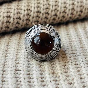 Tribal Garnet Statement Brass <b>Ring</b> Silver Plated <b>Chunky</b> Boho Gemstone <b>Ring</b> Oxidized Silver Textured Wholesale <b>Ring</b> - Product Image 1