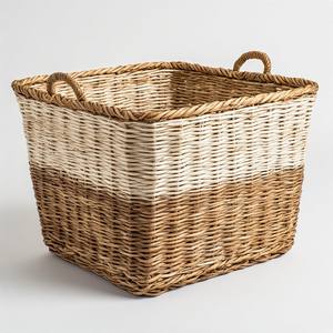 Panier de rangement rustique en jonc de mer naturel avec poignées, durable pour l'organisation de la cuisine, des couvertures, des jouets et des essentiels quotidiens - Product Image 2