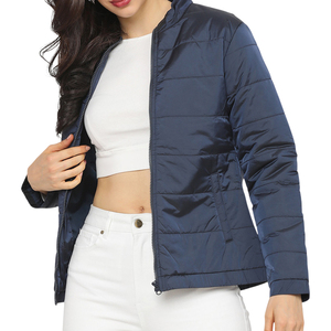 <b>Women's</b> <b>Navy</b> Blue Stand Collar Quilted <b>Jacket</b> Long Sleeve Zip Up Lightweight Puffer Coat - Product Image 5