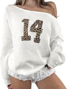 Sudadera Oversize con Hombros Descubiertos Número 14 para Mujer, Manga Larga, Estampado de Leopardo, Estilo Y2K, Moda Urbana 2025 - Product Image 6
