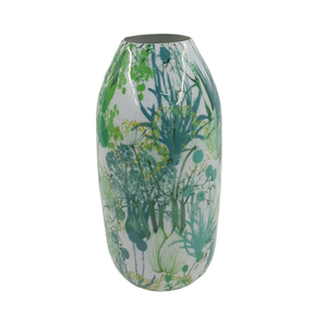 Decorative <b>Glass</b> Flower Vase Green Botanical Print Modern Home Decor <b>Table</b> Vase for Living Room Wedding Centerpiece Luxury - Product Image 1