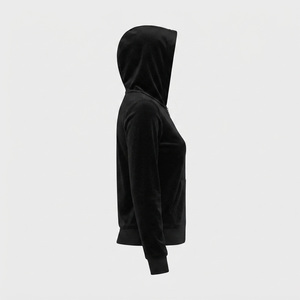 Sudadera con capucha de terciopelo para mujer, estilo deportivo, color negro, con cremallera completa, cálida para invierno, 100% algodón forrado, de Reddito Sports. - Product Image 2