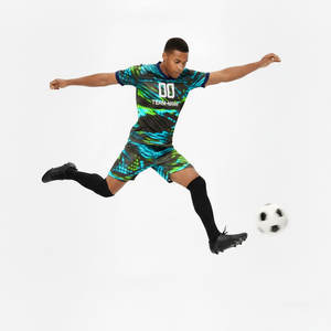 Últimos Conjuntos de Fútbol Unisex 100% Poliéster Personalizables, Uniforme de Entrenamiento de Fútbol, Camiseta a Rayas de Manga Corta, Tallas Grandes - Product Image 2