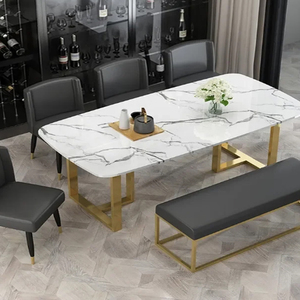 Modern Rectanglur Dining Tables With <b>Marble</b> <b>Top</b> Luxury Dining Table 6 Seater Metal Dining Table With White <b>Marble</b> <b>Top</b> - Product Image 2