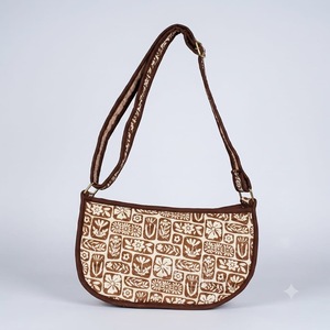 Small Hand Block Printed <b>Quilted</b> Cotton Flap Bag with Magnet Button Closure and Long Handle 12x10 Inch - Product Image 1