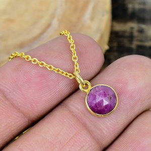 Natural Dyed <b>Ruby</b> Charm Oval Shape Gemstone Chain <b>Necklace</b> 18k Gold Micron Over 925 Sterling Silver - Product Image 1