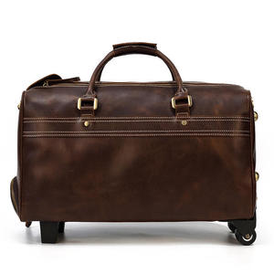 Wholesale Custom Logo Rolling Leather Duffel <b>Bag</b> <b>Wheeled</b> Trolley <b>Travel</b> Luggage Vintage Brown Suitcases Holdall <b>Bags</b> - Product Image 1