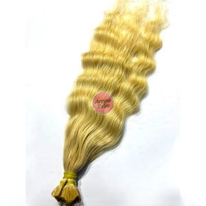 613 Blonde Curly V-Tip Indian Remy Human Hair <b>Extensions</b> Single Donor Virgin - Product Image 4