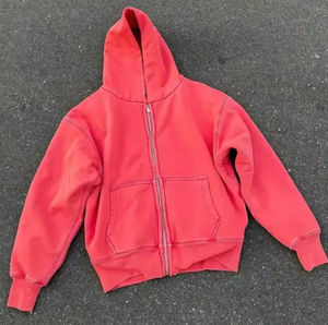 Pantalon de survêtement évasé et sweat à capuche oversize 100 % coton, personnalisés par le fabricant, effet vieilli, délavé soleil, zippé, haute qualité - Product Image 1