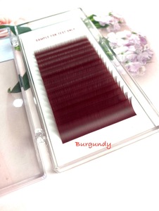 Extensions de cils 3D plates en ellipse faites à la main, couleur bordeaux, en PBT synthétique doux, mates et colorées pour greffe en salon - Product Image 1