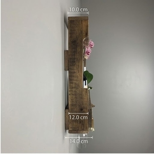 Rustic Wood Wall Shelf Double Tier With Wine Glass Holder And <b>Bottle</b> <b>Storage</b> For Living Room - Product Image 6