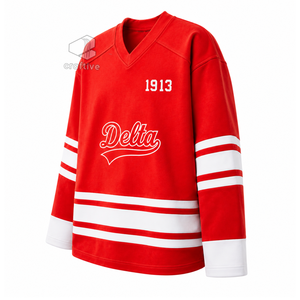 Delta |   Sigma |   Camiseta de Hockey sobre Hielo Theta Sorority, Roja y Blanca, de Malla de Poliéster, Absorbente de Humedad, para Rendimiento Atlético - Product Image 2