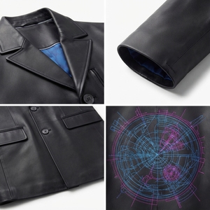 <b>Men's</b> Cyberpunk Leather Car <b>Coat</b> Premium Lambskin <b>3</b>/<b>4</b> <b>Length</b> Outerwear Custom Neon Embroidery OEM Sialkot Manufacturer - Product Image 4
