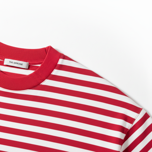 Oversized 100% Organic Cotton Striped Short Sleeve Casual <b>Tee</b> with Back Neck Logo for Men - Product Image 3