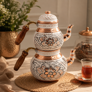Handmade Copper <b>Tea</b> Pot Set Oriental Enamel Painted With Wooden Handle Durable <b>Tea</b> <b>Maker</b> For Hotel Restaurant Use - Product Image 3