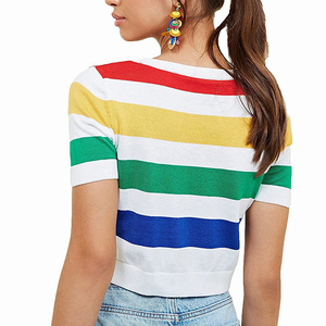 T-shirt court en tissu tricoté, personnalisé avec logo imprimé, de haute qualité, confortable, grandes tailles, pour femmes, en vente - Product Image 5