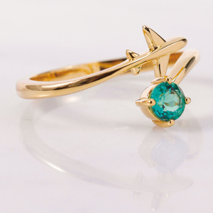 Women's Gold Plated Airplane <b>Ring</b> With Round <b>Green</b> Zircon Cute Gemstone Fashion Jewelry - Product Image 2