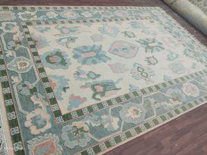 Alfombra de lana anudada a mano, verde pastel con diseño floral, 8x10 y 9x12 pies, estilo Oushak, aspecto vintage hecho a mano para sala de estar, MQ 1 pieza. - Product Image 6