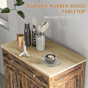 Credenza in Legno Massello con Ripiano Regolabile e 2 Cassetti, Mobile Bar per Soggiorno e Villa, Arredamento Cucina Marrone - Product Image 5