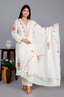 Setelan Salwar Kameez Putih Wanita Katun Tradisional Regular Fit Panjang Reguler Musim Panas Kasual India Pakistan Bebas Kerut Cepat Kering
