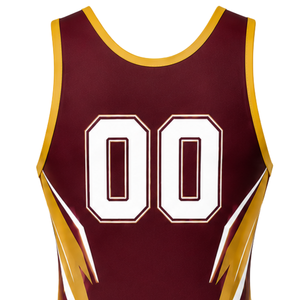 Combinaison de lutte sublimée bordeaux et or pour hommes, tenue de sport athlétique en polyester, vêtements d'entraînement et de match, équipement d'équipe - Product Image 5